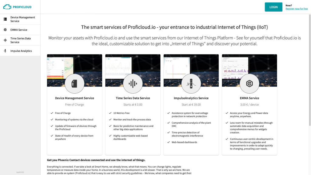 The public available Service Store of Proficloud.io show the different Smart Services.