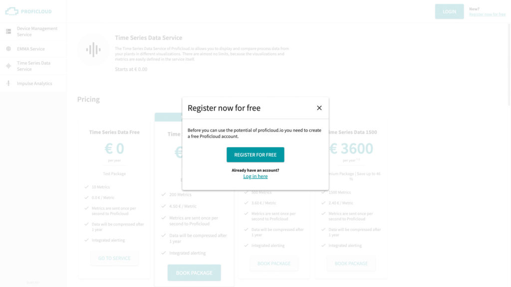 Registration Pop Up in Proficloud.io's Smart Service Store