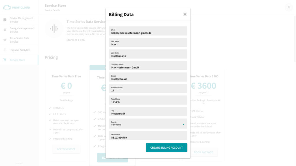 Before booking a Smart Service the first time, you need to fill out your billing data.