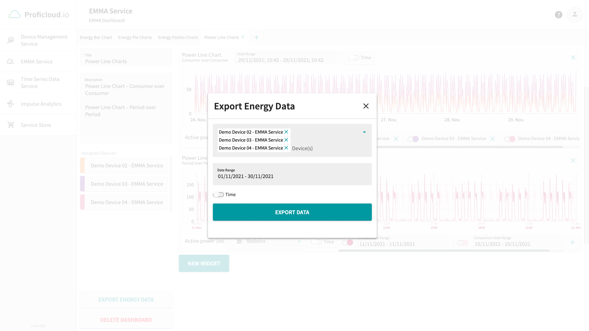 Die Energie-Daten, die im EMMA Service verfügbar sind, können auch exportiert werden.