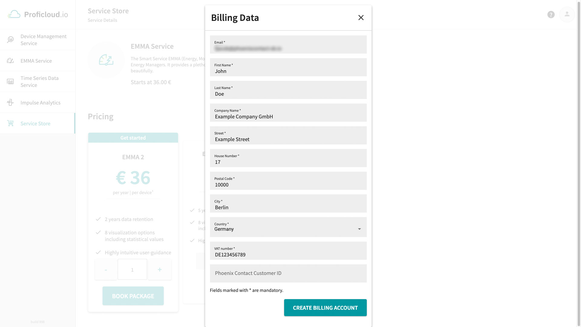 Before booking a Smart Service the first time, you need to fill out your billing data.
